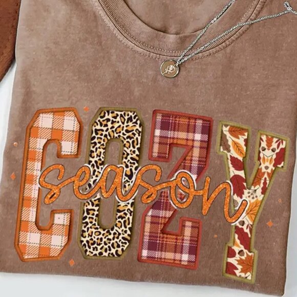 Women's COZY SEASON Tan Crewneck Short Sleeve T-Shirt Knit Fall NEW XL - Picture 1 of 2
